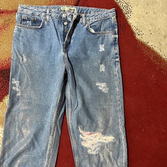 VINTAGE TOPSHOP SILVER PAINTED JEANS 30-36 - Picture 5 of 13